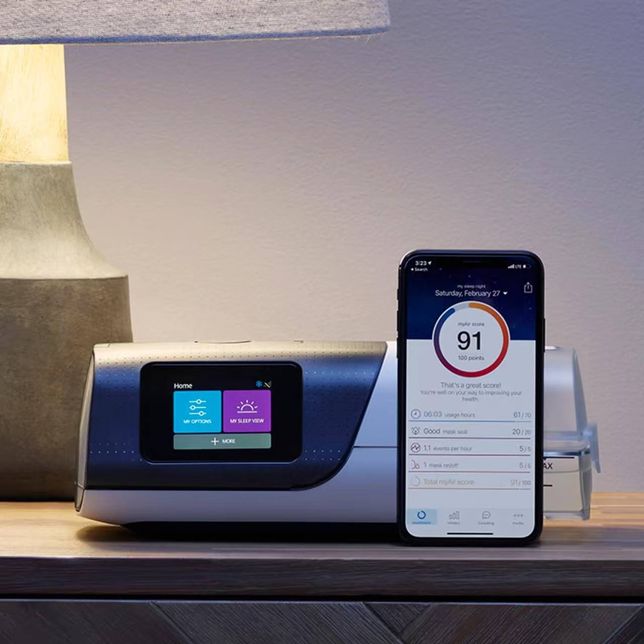 瑞思迈 S11 与睡眠报告手机界面实拍
